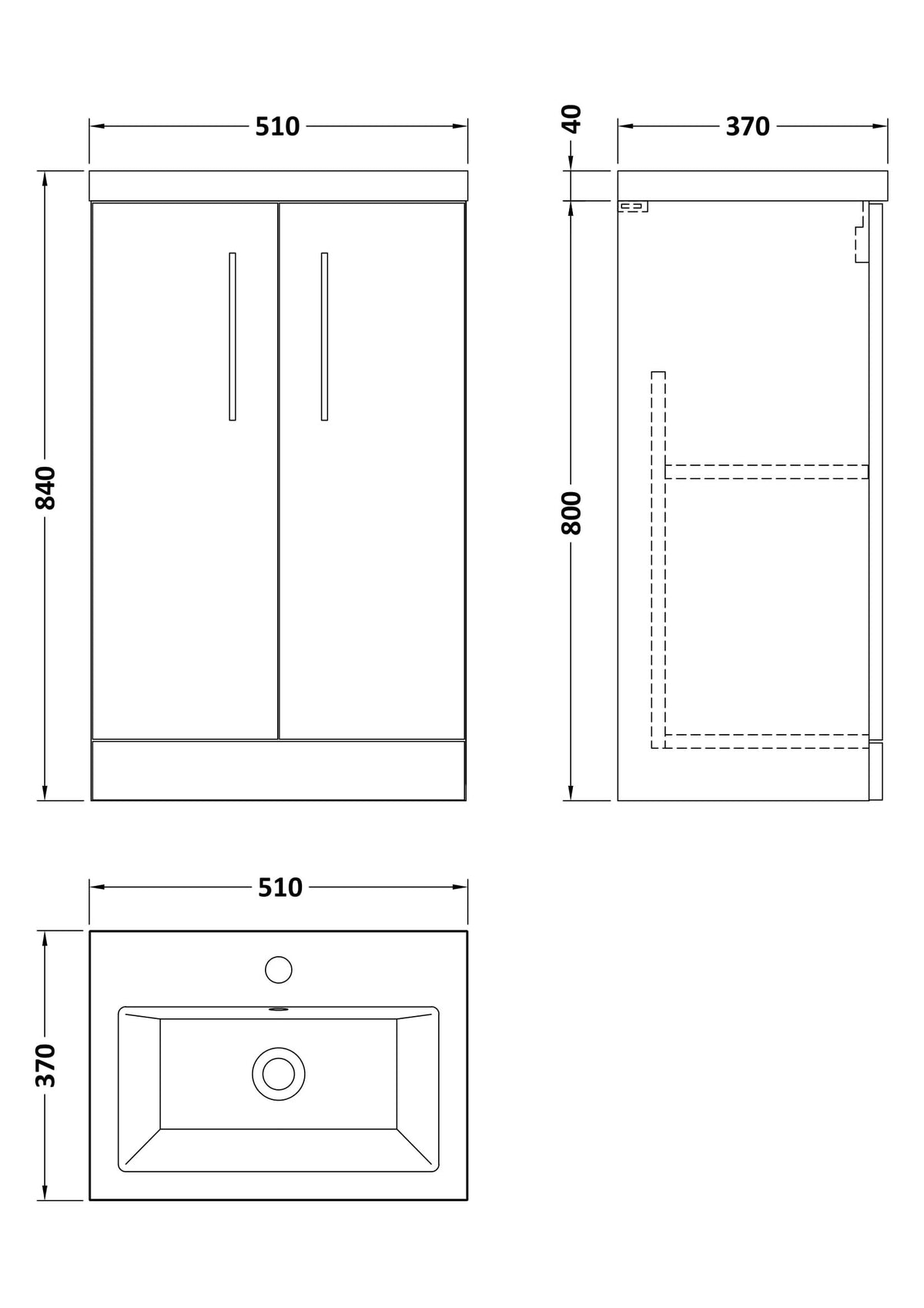 Modern Splash Compact 500mm Soft Black 2 Door Floor Standing Vanity Unit With Basin
