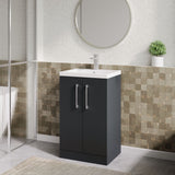Modern Splash Compact 500mm Soft Black 2 Door Floor Standing Vanity Unit With Basin