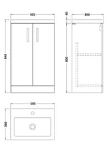 Modern Splash Compact 500mm Soft Black 2 Door Floor Standing Vanity Unit With Polymarble Basin