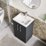 Modern Splash Compact 500mm Soft Black 2 Door Floor Standing Vanity Unit With Polymarble Basin