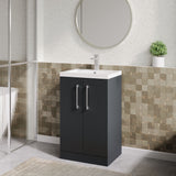 Modern Splash Compact 500mm Soft Black 2 Door Floor Standing Vanity Unit With Polymarble Basin