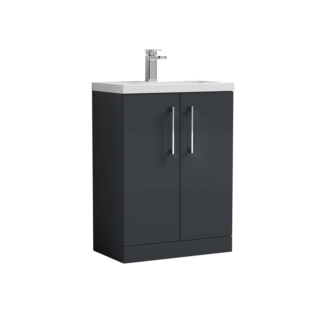 Modern Splash Compact 600mm Soft Black 2 Door Floor Standing Vanity Unit With Basin