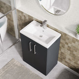 Modern Splash Compact 600mm Soft Black 2 Door Floor Standing Vanity Unit With Basin