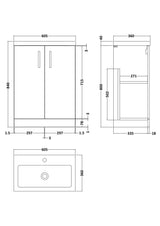 Modern Splash Compact 600mm Soft Black 2 Door Floor Standing Vanity Unit With Polymarble Basin