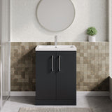 Modern Splash Compact 600mm Soft Black 2 Door Floor Standing Vanity Unit With Polymarble Basin