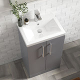 Modern Splash Compact 500mm Satin Grey 2 Door Floor Standing Vanity Unit With Basin