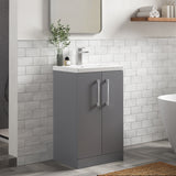 Modern Splash Compact 500mm Satin Grey 2 Door Floor Standing Vanity Unit With Basin