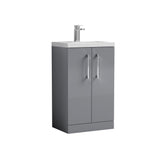 Modern Splash Compact 500mm Satin Grey 2 Door Floor Standing Vanity Unit With Polymarble Basin