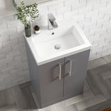 Modern Splash Compact 500mm Satin Grey 2 Door Floor Standing Vanity Unit With Polymarble Basin