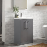 Modern Splash Compact 500mm Satin Grey 2 Door Floor Standing Vanity Unit With Polymarble Basin