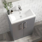 Modern Splash Compact 600mm Satin Grey 2 Door Floor Standing Vanity Unit With Basin