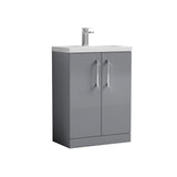 Modern Splash Compact 600mm Satin Grey 2 Door Floor Standing Vanity Unit With Polymarble Basin