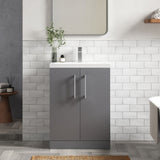 Modern Splash Compact 600mm Satin Grey 2 Door Floor Standing Vanity Unit With Polymarble Basin
