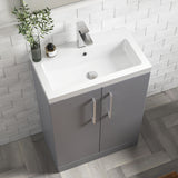 Modern Splash Compact 600mm Satin Grey 2 Door Floor Standing Vanity Unit With Polymarble Basin