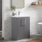 Modern Splash Compact 600mm Satin Grey 2 Door Floor Standing Vanity Unit With Polymarble Basin