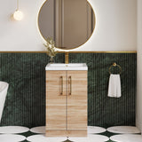 Modern Splash Compact 500mm Bleached Oak 2 Door Floor Standing Vanity Unit With Basin