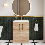 Modern Splash Compact 600mm Bleached Oak 2 Door Floor Standing Vanity Unit With Basin