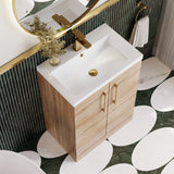 Modern Splash Compact 600mm Bleached Oak 2 Door Floor Standing Vanity Unit With Basin