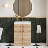 Modern Splash Compact 600mm Bleached Oak 2 Door Floor Standing Vanity Unit With Polymarble Basin