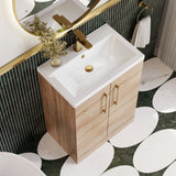 Modern Splash Compact 600mm Bleached Oak 2 Door Floor Standing Vanity Unit With Polymarble Basin