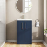 Modern Splash Compact 500mm Midnight Blue 2 Door Floor Standing Vanity Unit With Basin