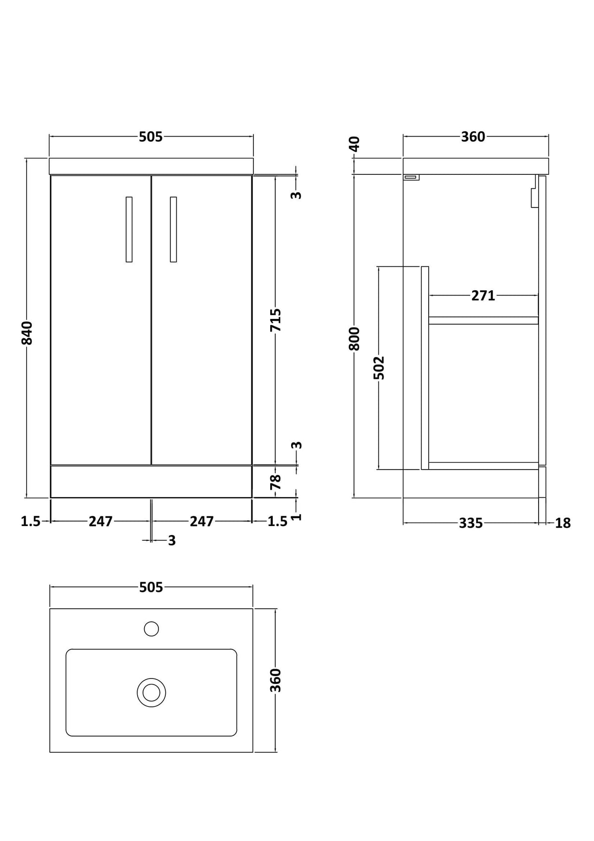 Modern Splash Compact 500mm Midnight Blue 2 Door Floor Standing Vanity Unit With Polymarble Basin
