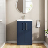 Modern Splash Compact 500mm Midnight Blue 2 Door Floor Standing Vanity Unit With Polymarble Basin