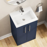 Modern Splash Compact 500mm Midnight Blue 2 Door Floor Standing Vanity Unit With Polymarble Basin