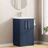 Modern Splash Compact 500mm Midnight Blue 2 Door Floor Standing Vanity Unit With Polymarble Basin