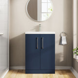 Modern Splash Compact 600mm Midnight Blue 2 Door Floor Standing Vanity Unit With Basin