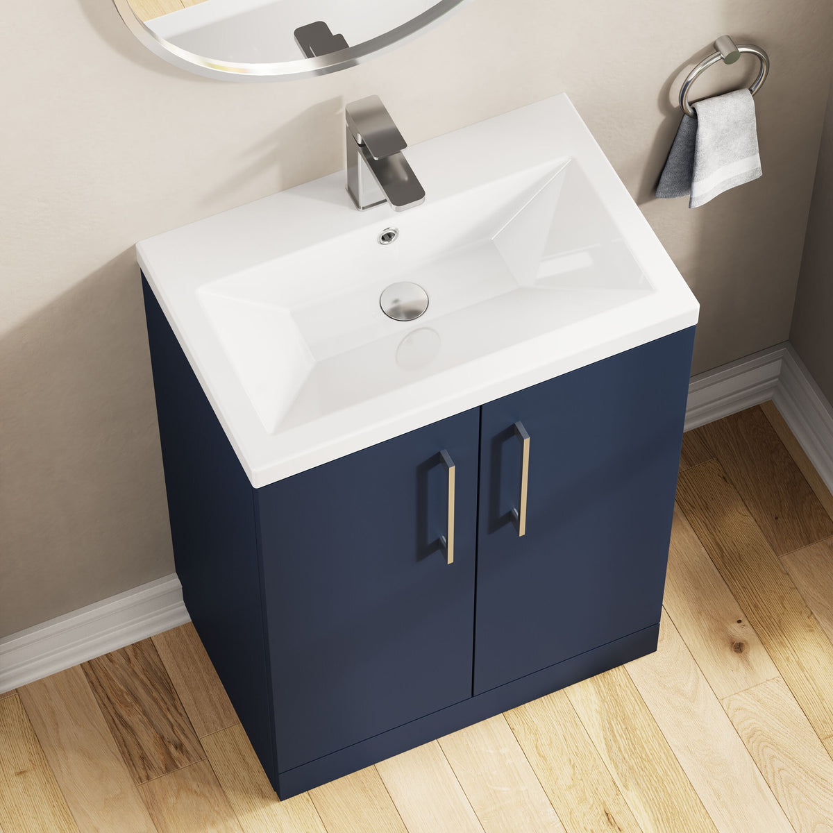 Modern Splash Compact 600mm Midnight Blue 2 Door Floor Standing Vanity Unit With Basin