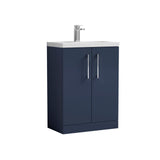 Modern Splash Compact 600mm Midnight Blue 2 Door Floor Standing Vanity Unit With Polymarble Basin
