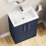 Modern Splash Compact 600mm Midnight Blue 2 Door Floor Standing Vanity Unit With Polymarble Basin
