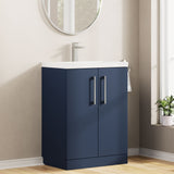 Modern Splash Compact 600mm Midnight Blue 2 Door Floor Standing Vanity Unit With Polymarble Basin