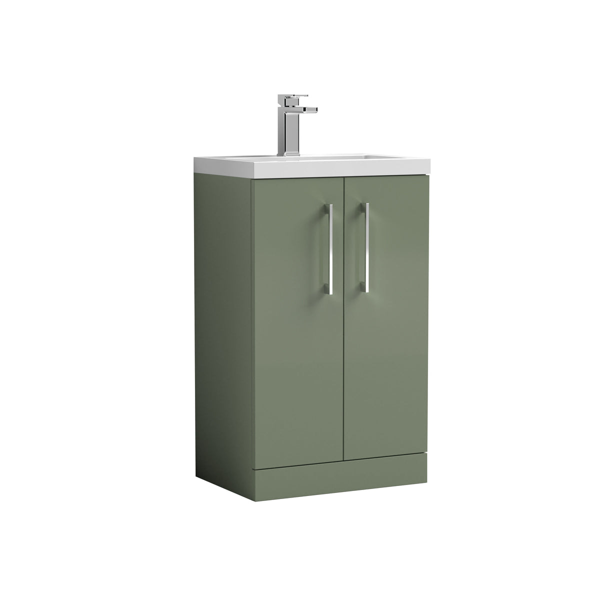 Modern Splash Compact 500mm Satin Green 2 Door Floor Standing Vanity Unit With Basin