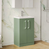 Modern Splash Compact 500mm Satin Green 2 Door Floor Standing Vanity Unit With Polymarble Basin