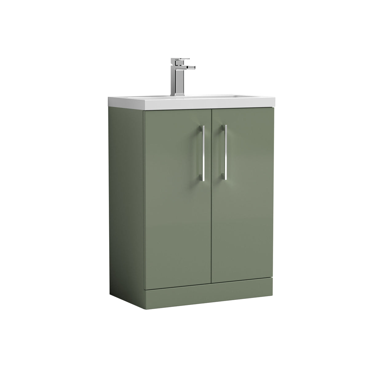 Modern Splash Compact 600mm Satin Green 2 Door Floor Standing Vanity Unit With Basin