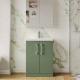 Modern Splash Compact 600mm Satin Green 2 Door Floor Standing Vanity Unit With Basin