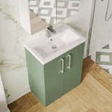 Modern Splash Compact 600mm Satin Green 2 Door Floor Standing Vanity Unit With Basin