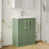 Modern Splash Compact 600mm Satin Green 2 Door Floor Standing Vanity Unit With Basin