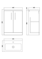 Modern Splash Compact 600mm Satin Green 2 Door Floor Standing Vanity Unit With Polymarble Basin