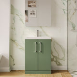 Modern Splash Compact 600mm Satin Green 2 Door Floor Standing Vanity Unit With Polymarble Basin