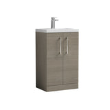 Modern Splash Compact 500mm Solace Oak 2 Door Floor Standing Vanity Unit With Basin