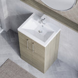 Modern Splash Compact 500mm Solace Oak 2 Door Floor Standing Vanity Unit With Basin