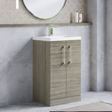 Modern Splash Compact 500mm Solace Oak 2 Door Floor Standing Vanity Unit With Basin