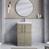 Modern Splash Compact 500mm Solace Oak 2 Door Floor Standing Vanity Unit With Polymarble Basin