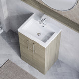Modern Splash Compact 500mm Solace Oak 2 Door Floor Standing Vanity Unit With Polymarble Basin