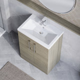 Modern Splash Compact 600mm Solace Oak 2 Door Floor Standing Vanity Unit With Basin