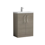 Modern Splash Compact 600mm Solace Oak 2 Door Floor Standing Vanity Unit With Polymarble Basin