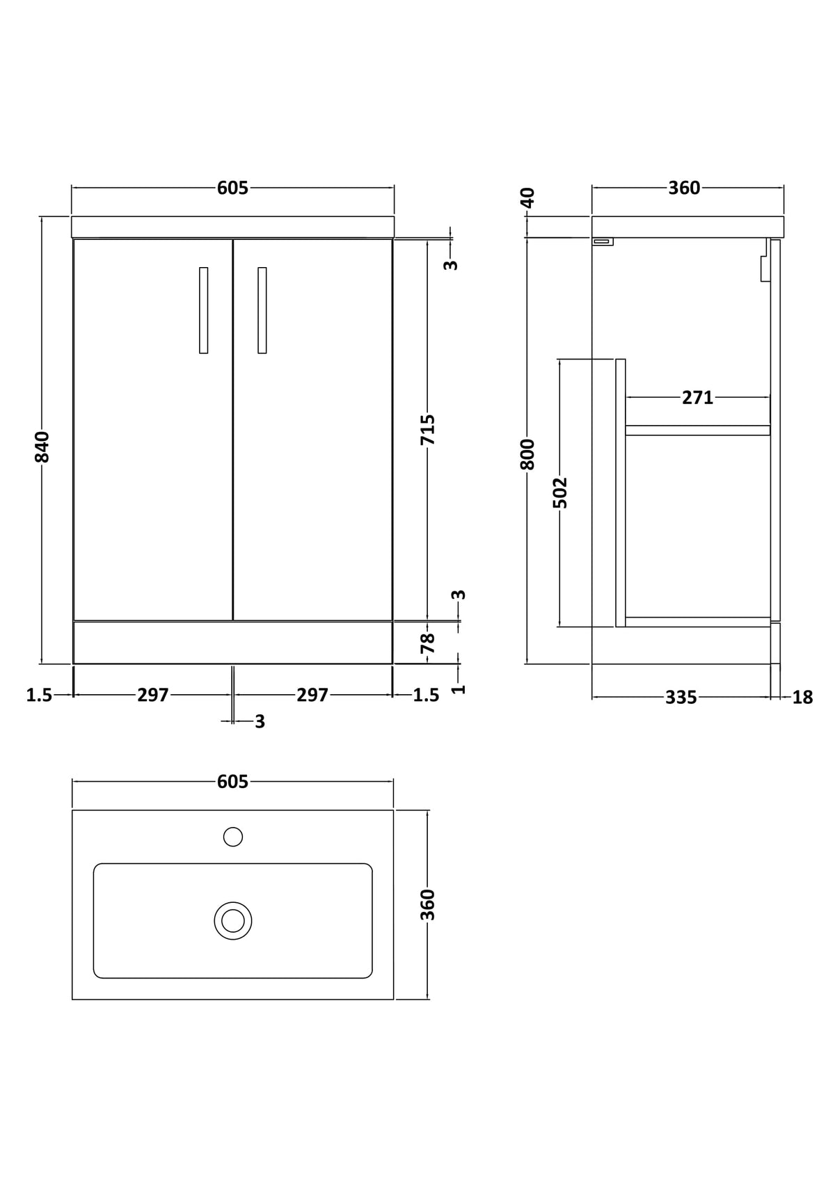 Modern Splash Compact 600mm Solace Oak 2 Door Floor Standing Vanity Unit With Polymarble Basin